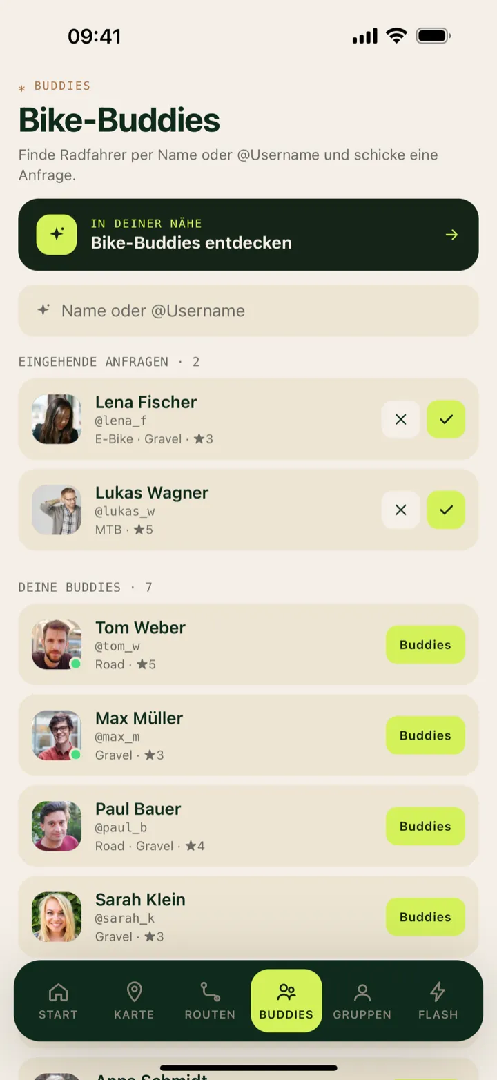 Buddy-Liste mit Anfragen und bestehenden Buddies